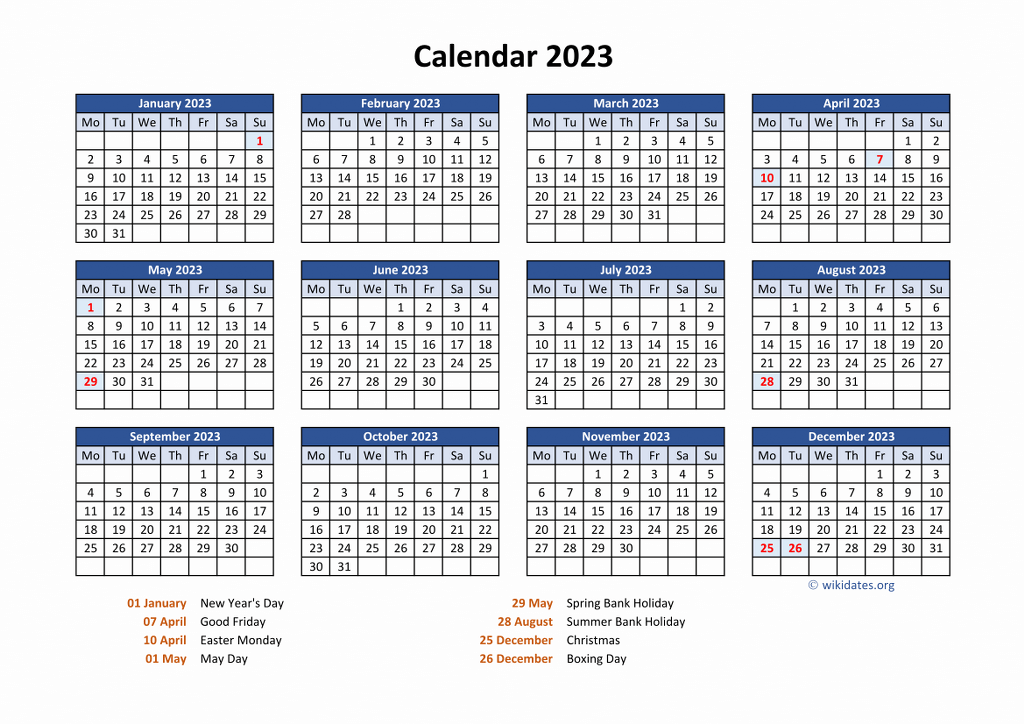 2023 United Kingdom Holidays Calendar Printable Template Printable 