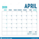 April 2020 Calendar Planner English Calender Template Vector Square