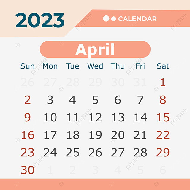 April 2023 Calendar Pastel Color April Calendar Pastel PNG And