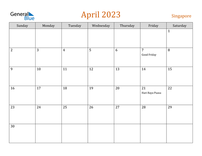 April 2023 Calendar With Singapore Holidays