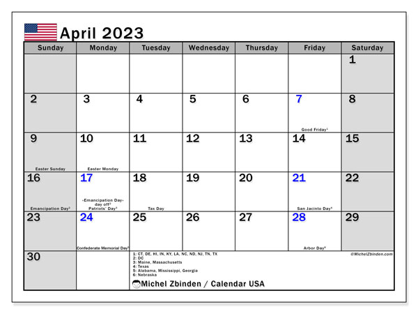 April 2023 Printable Calendar 33MS Michel Zbinden US
