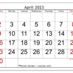 April 2023 Printable Calendar 62SS Michel Zbinden ZA
