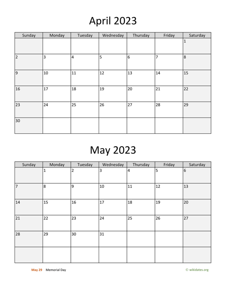 April And May 2023 Calendar WikiDates