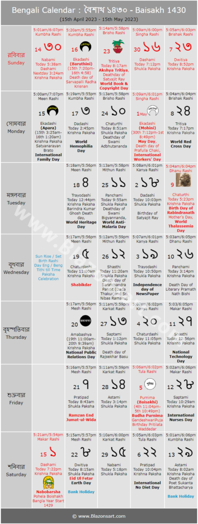 Bengali Calendar Baisakh 1430 15th 