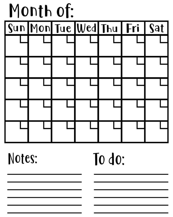 Blank Calendar With Notes To Do Svg File Month Of Svg Etsy Blank 