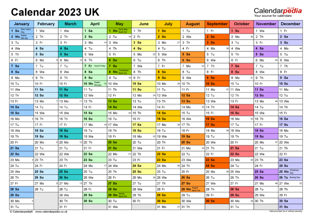 Calendar 2023 UK Free Printable Microsoft Excel Templates