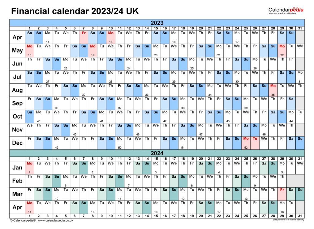 Financial Calendars 2023 24 UK In Microsoft Word Format