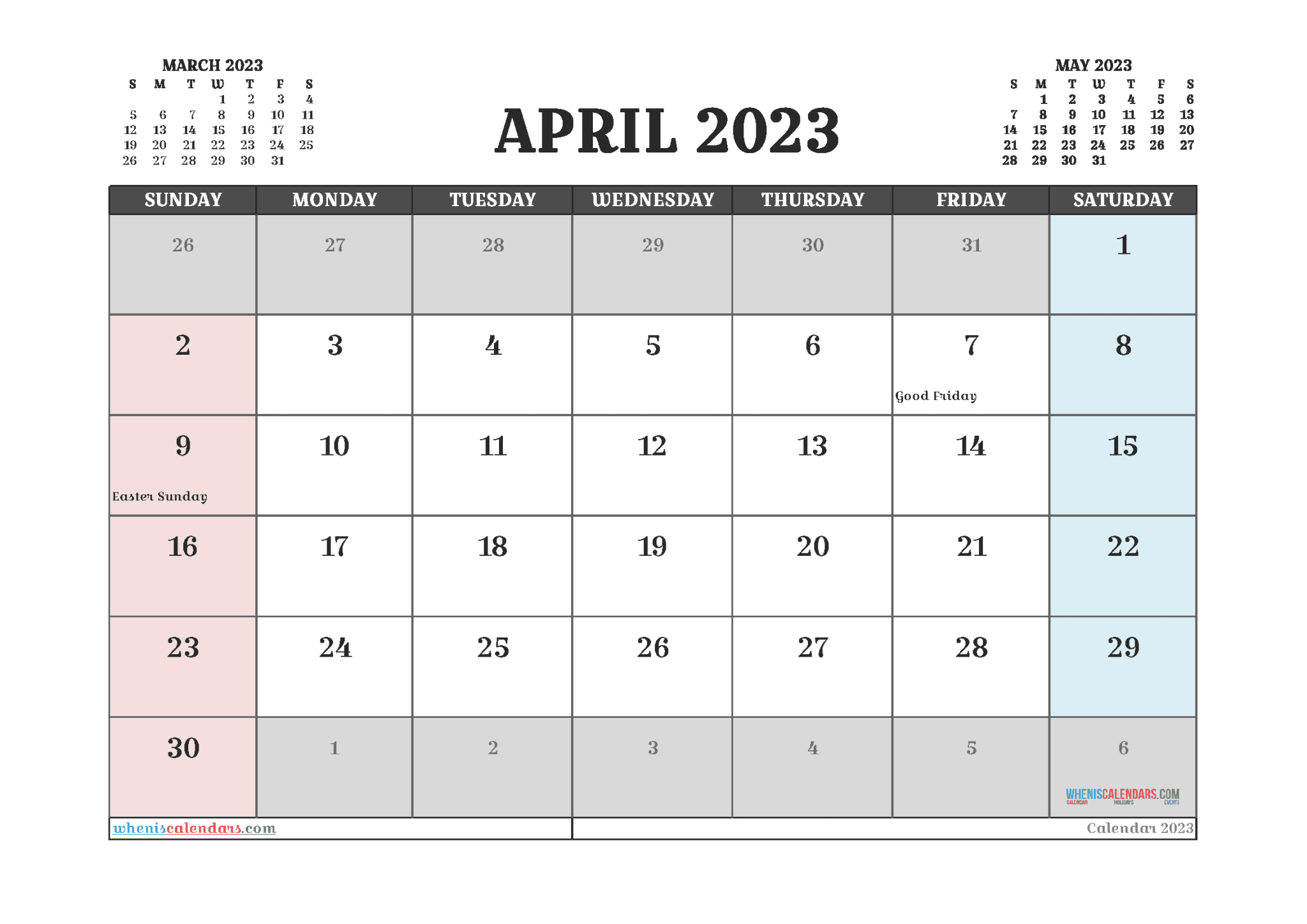 Free April 2023 Calendar Cute Printable As PDF And Image