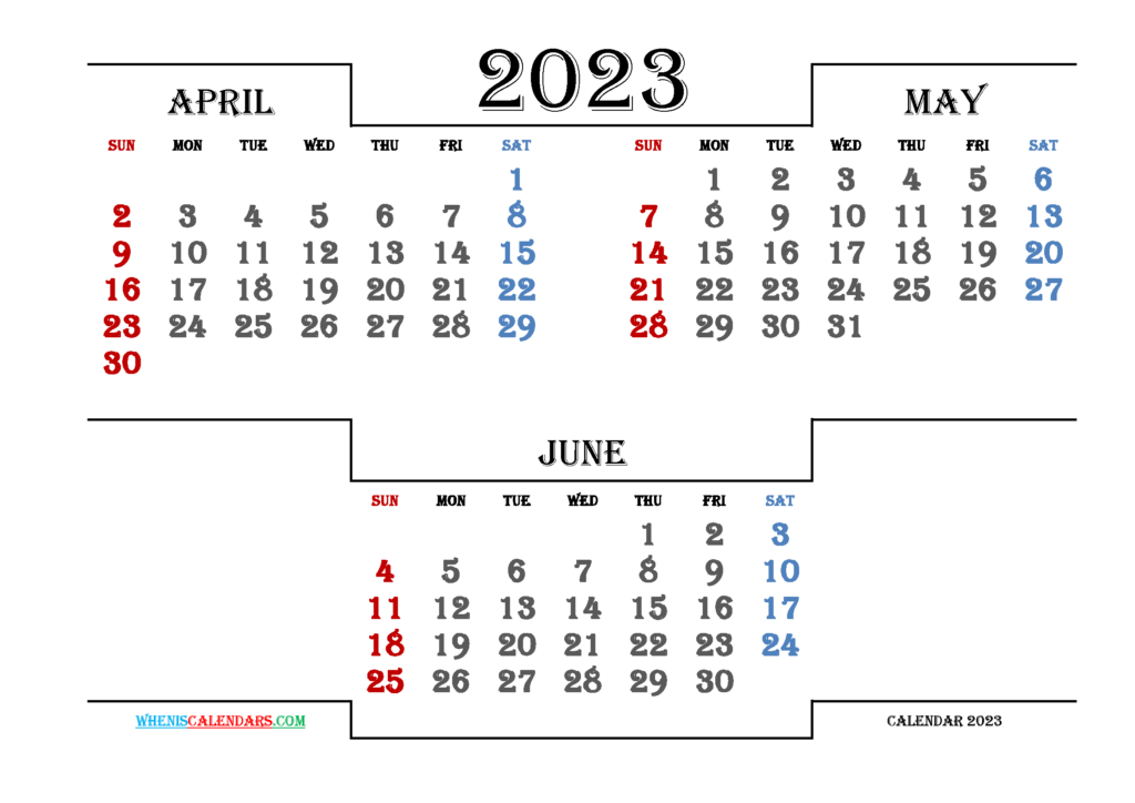 Free April May June 2023 Calendar Printable In 2021 Calendar 