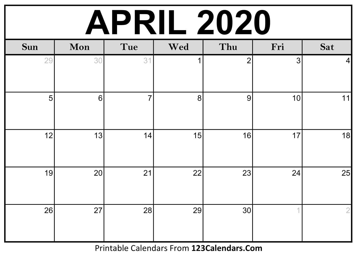 Printable April 2020 Calendar Templates 123Calendars